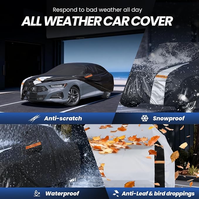 Multi-Layer Car Cover Custom Fit for Acura TLX(2014-2026), 100% Waterproof All Weather for Automobiles, Gift with Towel, Heavy Duty Car Covers for Rain Sun UV Protection with Door Zipper