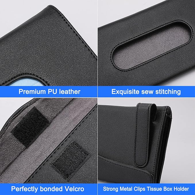 Car Tissue Holder, 2 Pack Sun Visor Napkin Holder, Premium PU Leather, Car Mask Holder for Sun Visor Vehicle, with Tissue Refill, Black&Beige