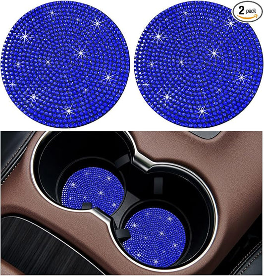 Ziciner 2PCS Bling Car Cup Holder Coaster, 2.73 Inch Anti-Slip Cup Insert Coasters, Crystal Rhinestone Auto Drink Cup Mat, Universal Interior Decor Car Accessories for Women Girls (Blue)
