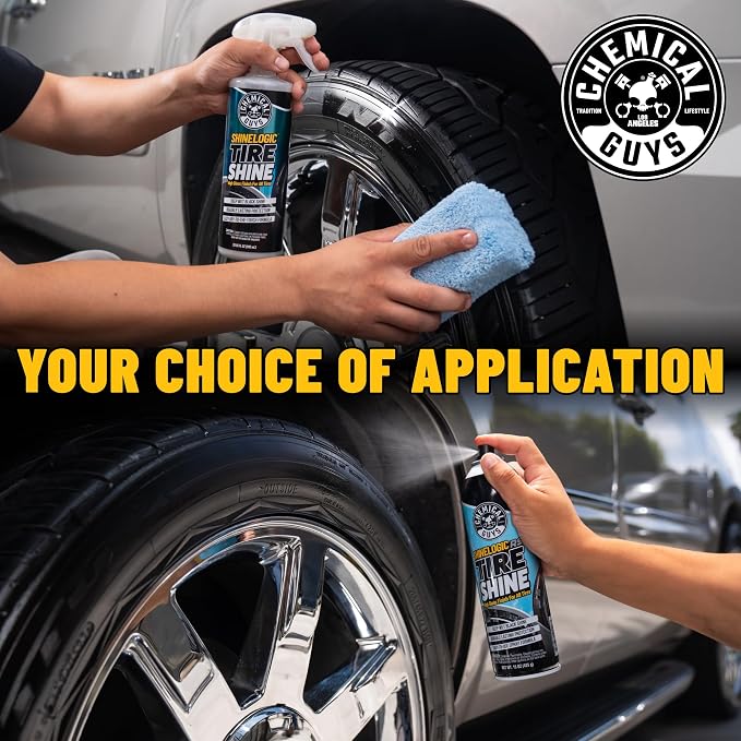 Chemical Guys, ShineLogic Deep Wet Black Tire Shine Dressing, 20 oz, 3 Pack | High-gloss dressing revives faded rubber to a deep wet black shine, helps guard against fading and cracking
