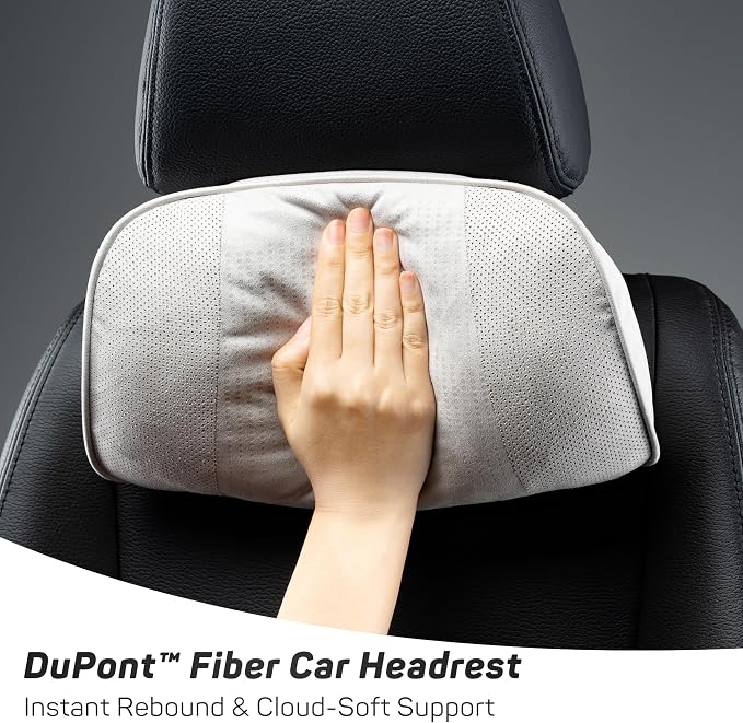 CAROMOP Car Headrest Neck Pillow Soft Artificial Suede, Adjustable Height, Breathable Cover, Dupont Fiber Car Headrest, Universal Fit for Driving（1PCS-Gray）