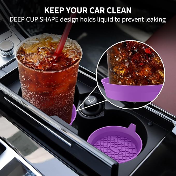 ME.FAN Car Cup Holder Coasters [4 Pack] Silicone Cups Mats, Automotive Universal Non-Slip Recessed Interior Accessories Deep Purple