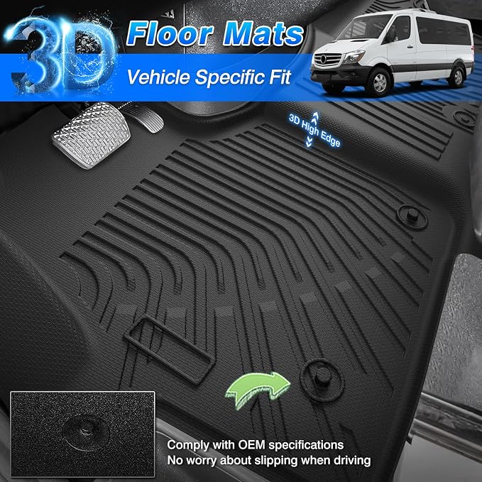 Sprinter Floor Mats - Car Mats for Mercedes-Benz Sprinter 2500/3500 2019-2026, All Weather Floor Mat for Sprinter Accessories, Heavy Duty Rubber Mats, Car Accessories