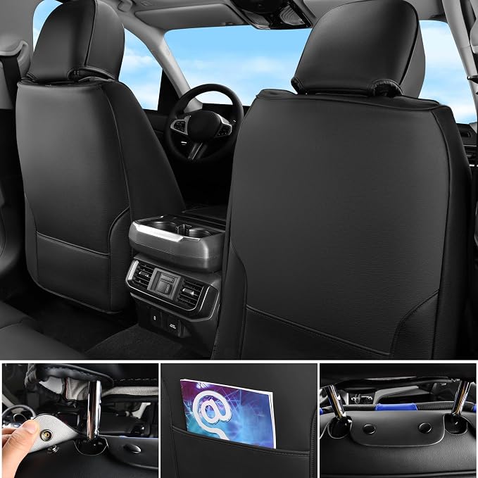 CAR PASS Nappa PU Leather Car Seat Covers Full Set Waterproof Protector Durable Cushioned,Universal Fit for Sedan SUV Pick-up Truck,Automotive, Anti-Slip and Backseat Luxury Premium(Black and Blue)