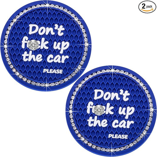 2PCS Bling Crystal Rhinestone Cup Holder Coaster – 2.75 Inch Anti-Slip Auto Insert Cup Coaster – Sparkling Interior Decor Accessories for Cars & Vehicles (Blue & White)