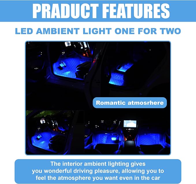 Car LED Strip Light, 24 LED 12V Cigarette Lighter Port, Blue | RGB Neon Auto Interior Atmosphere Lights, Under Dash Ambient Night Light, Universal Decorative Lamp Accessory for Car Truck