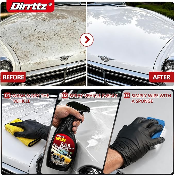 Ceramic Coating for Cars, 16.91 Fl Oz Car Wax Coating Spray, Quick Detailer Spray Wax, Car Wax Spray for Hydrophobic Water Beading, Deep Gloss Shine & Paint Protection for Trucks, RVs & Boats