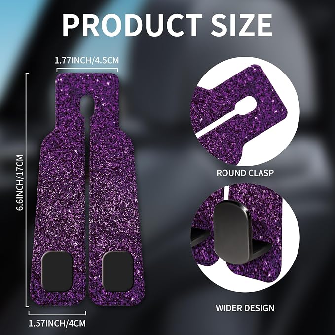 Car Seat Headrest Hook, Universal Leather Cute Hanger Holder Hook, Storage Organizer Interior Accessories for Purse Bags Handbag Glitter Purple Pattern