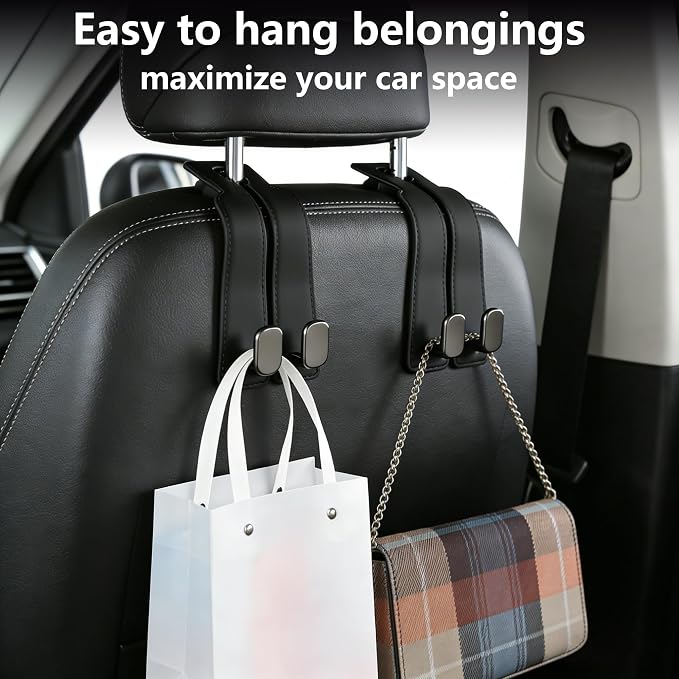 Headrest Hooks for Car Seat Back Storage Hook 2PC | Universal Premium materials silicone and Aluminum-Magnesium Alloy Double Car Seat Back Storage Hook for Purses Black