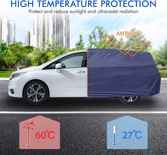 Car Cover Waterproof All Weather, 6 Layers Outdoor Full Exterior Cover Rain Sun UV Snowproof Protection with Zipper Cotton, Mirror Pocket for Honda Odyssey