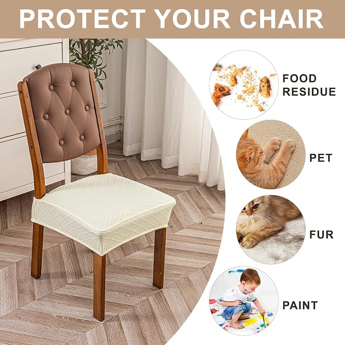 Genina Waterproof Seat Covers for Dining Room Chairs Covers Dining Chair Slipcovers Protector, No Rear Covers (Beige, 4 Pcs)