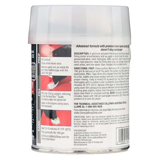Evercoat Body Shop 105035 Pro-Grade Glazing Putty for Filling Minor Dings, Scratches and Low Spots in Aluminum, Fiberglass & More, Easy Mix Hardener Included 13 Fl Oz.