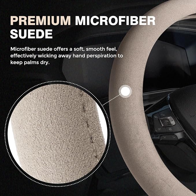 FLORICH Winter Steering Wheel Cover, Microfiber Suede Car Steering Wheel Covers with Anti-Slip Lining, Breathable Elastic Car Steering Wheel Protector Soft, Universal Standard Size 14-15 inch