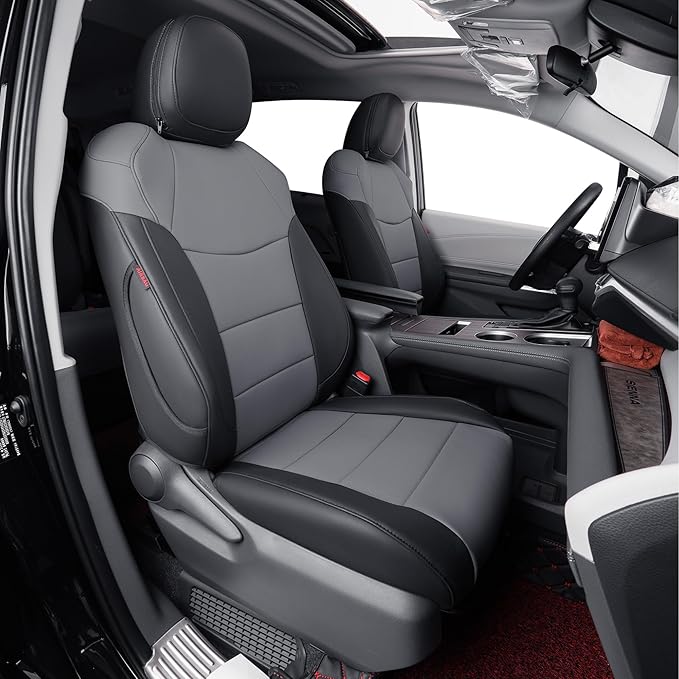 coverdream Sienna Leather Car Seat Covers Custom Fit for 2011-2020 Toyota Sienna LE,XLE,Limited,L,XLE Premium,Limited Premium,7-Seater,Full Coverage Auto Seat Protector (Full Set,Black/Gray)