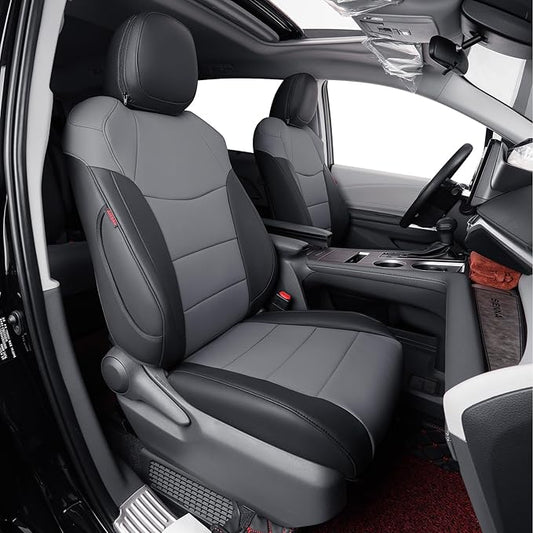coverdream Sienna Leather Car Seat Covers Custom Fit for 2011-2020 Toyota Sienna LE,XLE,Limited,L,XLE Premium,Limited Premium,7-Seater,Full Coverage Auto Seat Protector (Full Set,Black/Gray)