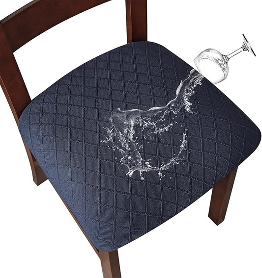 Genina Waterproof Seat Covers for Dining Room Chairs Covers Dining Chair Cover Kitchen Chair Covers (Navy Blue, 6 Pcs)
