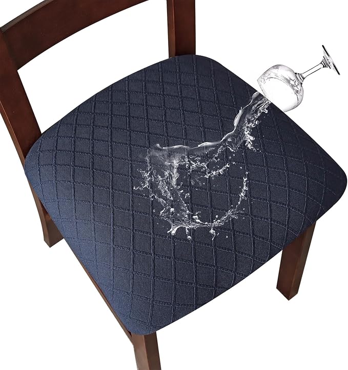 Genina Waterproof Seat Covers for Dining Room Chairs Covers Dining Chair Cover Kitchen Chair Covers (Navy Blue, 4 Pcs)