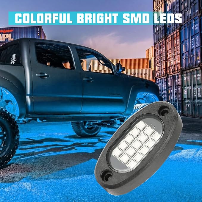 SUNPIE 8 Pods RGB Rock Light for Cars Trucks AVT UTV SUV Off Road,Waterproof Multi Color Under Glow Lighting Kit 120 LEDs Rock Light,APP/RF Control Neon Led Lights for Car Truck Accessories