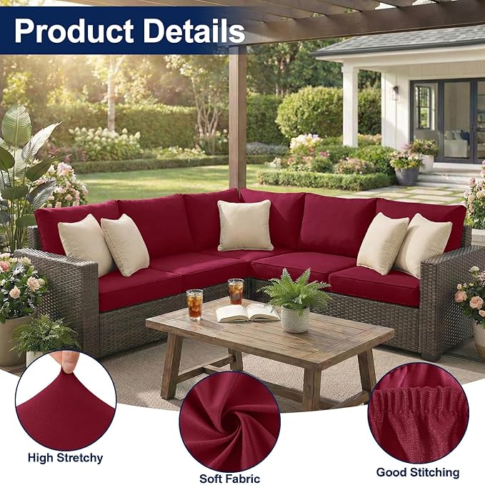 Smiry 8 Pcs Waterproof Patio Cushion Covers, Stretch Outdoor Furniture Covers