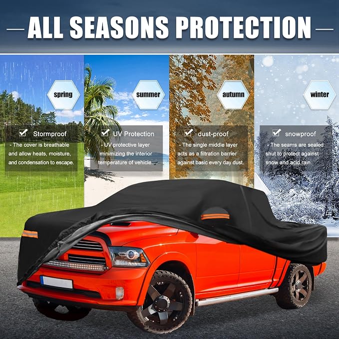 X AUTOHAUX Car Cover for Dodge for Ram Crew Cab 210D-PU Outdoor Full Car Cover All Weather with Door Zipper for Waterproof Windproof Sun Rain Snow Protection