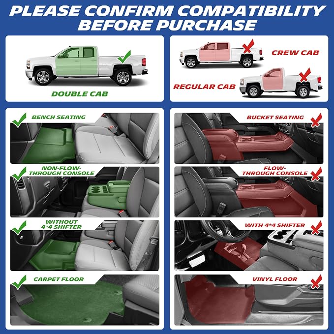 Michelin Vehicle Mats, All-Weather TPE Custom Fit Liner for 2014-2018 Silverado/Sierra 1500, 2015-2019 2500/3500, Double Cab Bench Seat Carpet Floor, Premier