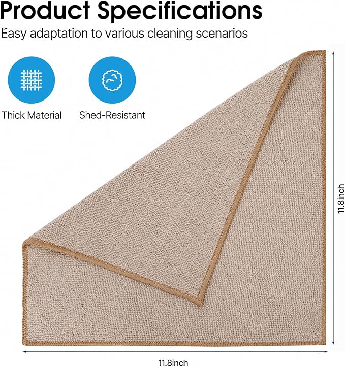 QYL Microfiber Cleaning Cloth,12 Pack Cleaning Rags, Cleaning Towels with 4 Color Assorted, 11.8"X11.8", Beige