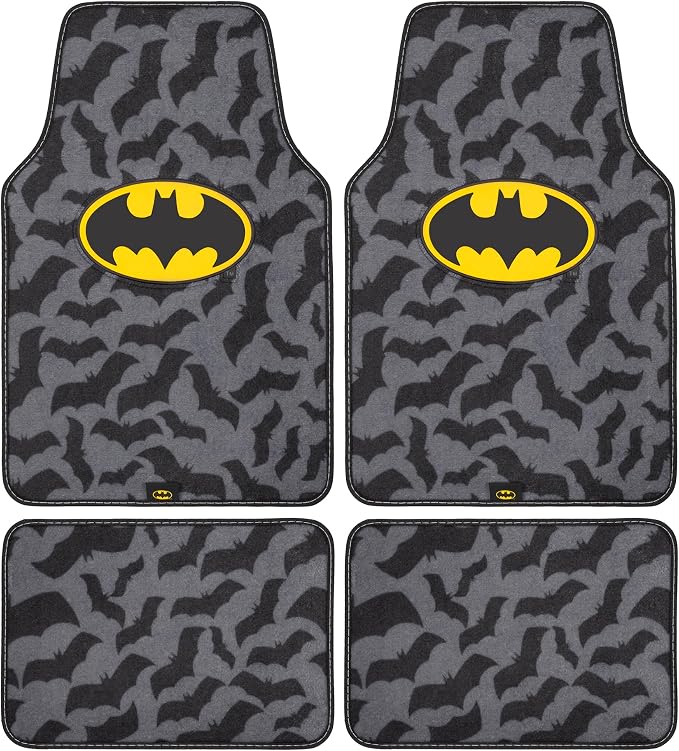 Batman Carpet Car Floor Mats, DC Comics Design, for Car, Truck, SUV - Comfortable, No Slip Nib Backing, Unique Full Print, Protects Car Floor