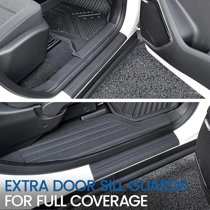 Floor Mats Set for 2024-2026 Chevy Traverse & GMC Acadia & 2025-2026 Buick Enclave, with 2nd Row Kick Mats, Only for 7 Seats Captain Chairs, All Weather TPE Cargo Liner Door Sill Accessories