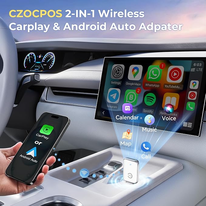 Wireless Carplay Adapter for iPhone, Convert Wired Car Play to Wireless, 2 in 1 Plug and Play Mini CarPlay and Android Auto Adapter for iOS 10 Android 11 +, Cars with Built-in Carplay (Off White)