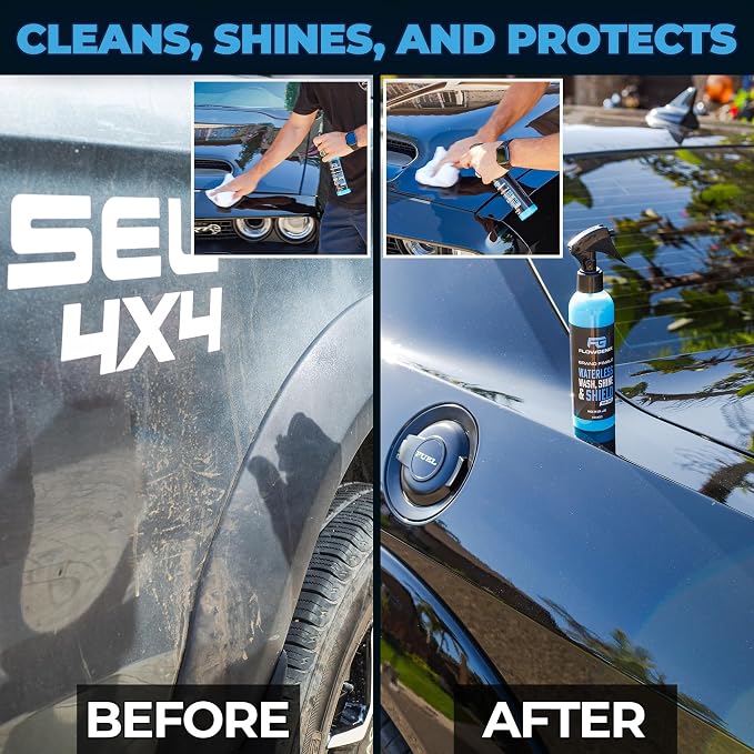 Flowgenix™ Waterless Car Wash Spray - Grand Finale - Motorcycle Cleaner & Car Wax Polish (8 oz) - Ceramic Coating - Incl. 2 Microfiber Towels - Quick Detailer Spray to Make Your Vehicle Shine