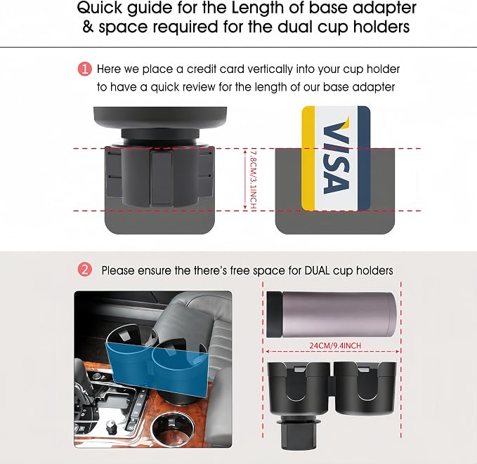 Car Cup Holder Expander, 2 in 1 Cup Holder Expander with Adjustable Base, Cup Holder Insert for 10-46 OZ Bottles, Cups, Extra Automotive Cup Holder for Car Fits for Yeti, Hydroflask, Car Accessories