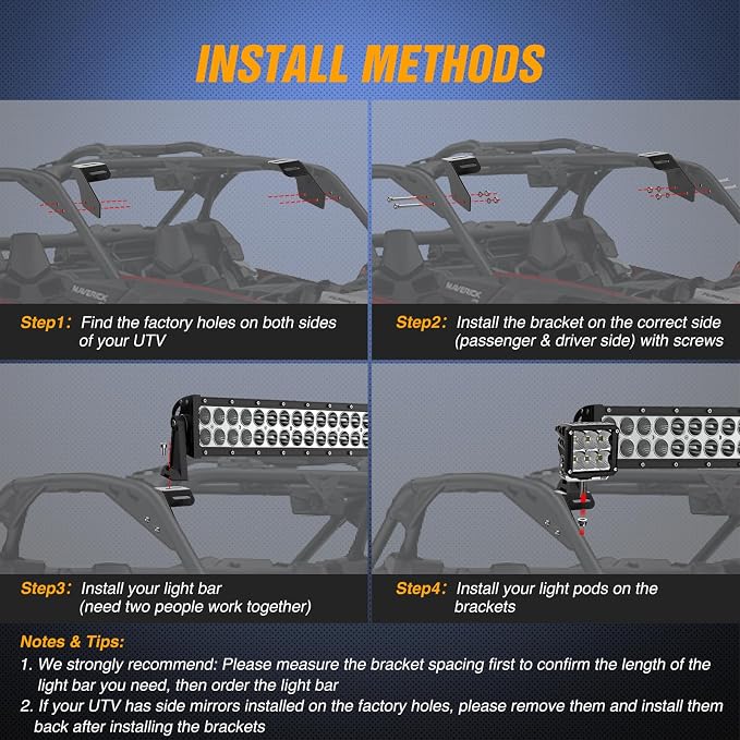 Nilight Light Bar Mounting Brackets for 42-45 Inch LED Bars UTV Roof Upper Windshield Compatible with Can-am Maverick X3 MAX All Models 2017 2018 2019 2020 2021 2022 2023 2024