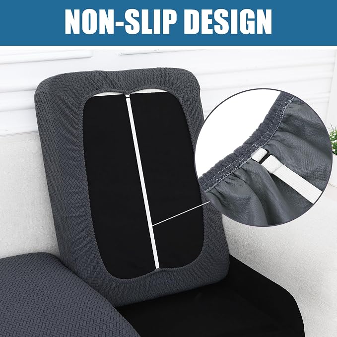 Smiry Waterproof Couch Cushion Covers, Stretch Jacquard Thick Sofa Cushion Covers, Washable Seat Slipcover Elastic Furniture Protector for Pets, Kid (Chaise Cover, Dark Grey)