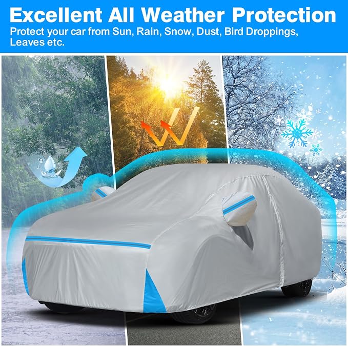 Car Cover for 2001-2025 Lexus ES ES300 ES330 ES350 ES300h, Waterproof Custom-fit All Weather Sun Rain UV Dust Snow Protection Outdoor ES350 Car Cover with Door Zipper and Cotton Lining-Grey