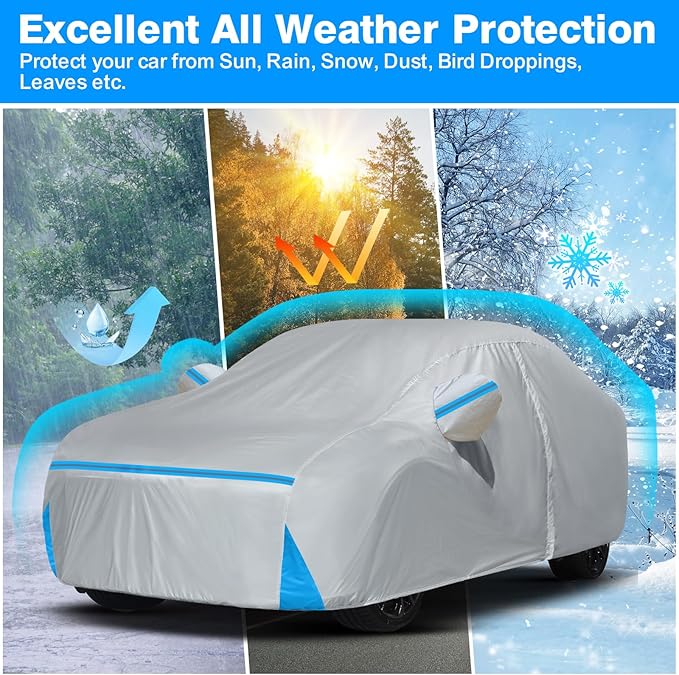 Car Cover for 2001-2026 Honda Accord Sedan/Coupe, Waterproof Custom-fit Sun Rain UV Dust Snow Protection Windproof Outdoor Accord Full Car Cover with Door Zipper and Cotton Lining-Gray
