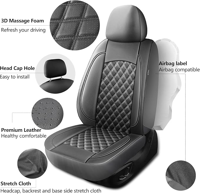 HChengkikz Front Car Seat Cover, Waterproof Nappa Leather (Gray) | Breathable, Airbag compatible, Easy to Install, Universal Fit for Most Cars, Sedans, SUVs, Vans, Trucks