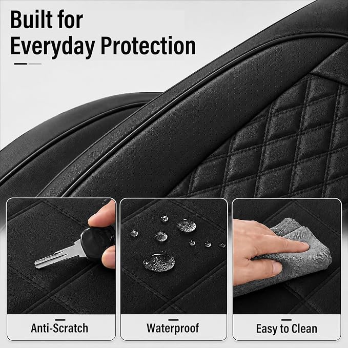 HChengkikz Car Seat Cover, Waterproof Nappa Leather (Black) | Breathable, Airbag compatible, Easy to Install, Universal Fit for Most Cars, Sedans, SUVs, Vans, Trucks