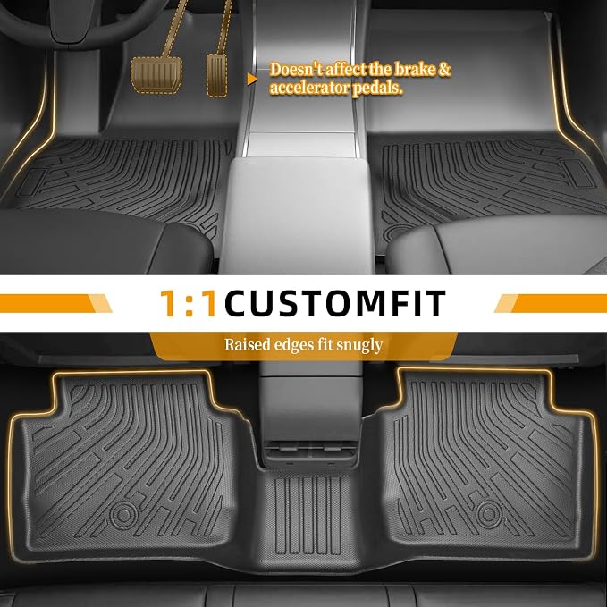 Floor Mats for Honda Ridgeline 2017 2018-2026, 1st & 2nd Row & Bed Liners | TPE Ridgeline Sport,RTL,Trail Sport,Black Edition, RTL-E Floor Mats, Non-Slip Waterproof Summer Winter