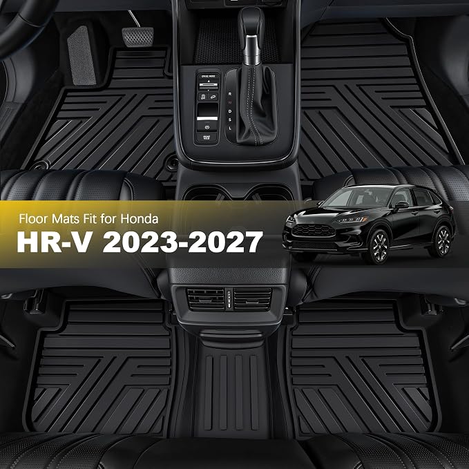 Floor Mats Fit for 2023-2027 Honda HRV Sport/LX/EX-L (Gasoline & Hybrid) & for Acura ADX 2025-2026, Custom Fit All Weather Protection Heavy Duty Anti-Slip Car Mats for HR-V, 1st & 2nd Row, Black
