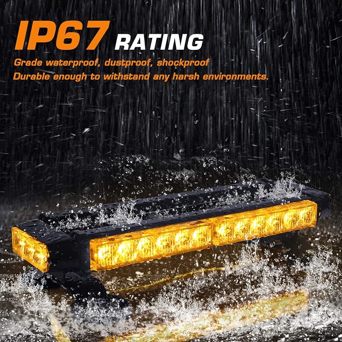 LINKITOM LED Strobe Flashing Light Bar -Aluminum Double Side Amber 30 LED Emergency Hazard Warning Flashing Beacon Strobe Lights with Magnetic Base for Roof Safety Construction Vehicles Tow Trucks