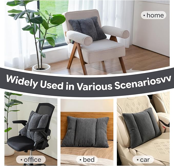 Lumbar Support Pillow 3 Section Back Pillow Office Chair for Back Support Comfortable Lumbar Cushion for Car Seat Pain Relief Sofa Rest (Dark Grey)
