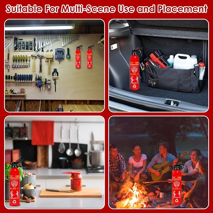 Portable 8-in-1 Water Based Fire Extinguisher for Home Car 2 Pack 21oz Each | Large Volumn 620ml Each, Upgraded Solution for A, B, C, K Fires, with Wall Mount for Vehicle Boat Kitchen Emergency Supplies
