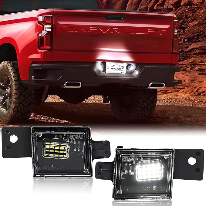 KanSmart LED License Plate Light for Chevy Silverado GMC Sierra 2014-2023 | OE 23251664 23251665, 6000K white, IP65 waterproof, Colorado Canyon pickup tag lamp assembly, 1500 2500HD 3500HD, plug play
