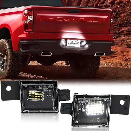 KanSmart LED License Plate Light for Chevy Silverado GMC Sierra 2014-2023 | OE 23251664 23251665, 6000K white, IP65 waterproof, Colorado Canyon pickup tag lamp assembly, 1500 2500HD 3500HD, plug play