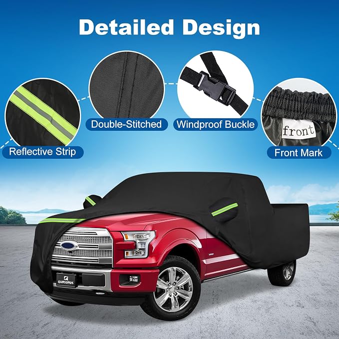 QUNSUNUS Truck Cover for Ford F150 SuperCrew 5.5ft&6.5ft Bed and Regular Cab 8ft 2004-2025, Waterproof F150 Truck Cover with Zipper, Compatible with RAM 1500 Crew Cab 6.4ft 2019-2025