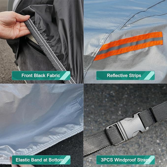 GUNHYI 6 Layer Car Cover Waterproof All Weather for Automobiles, Heavy Duty Full Exterior Cover Universal fit Toyota Corolla, Honda Civic, Hyundai Elantra, Nissan Sentra etc. Size A3 (See Size Chart)