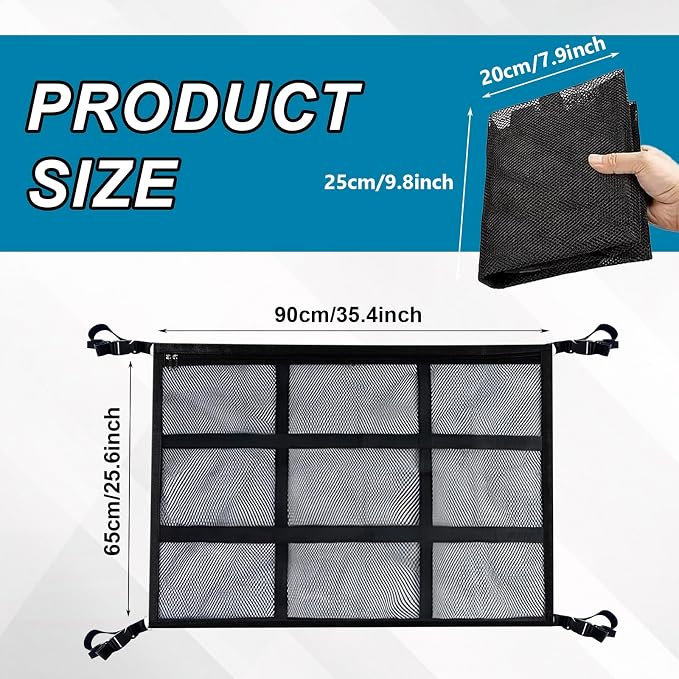 Car Ceiling Cargo Net Pocket,Double-Layer Roof Storage Netting Organizer | Overhead Ceiling Mesh Divider,Universal Car Camping Travel Bag for Road Trip Essentials Fits Trucks SUVs