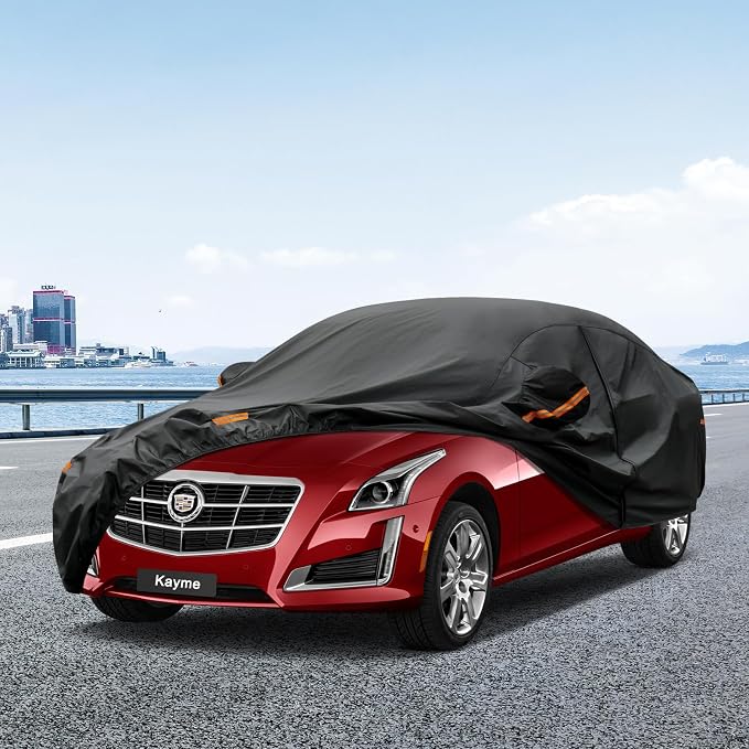 Kayme 7 Layers Car Cover Custom Fit for Cadillac CTS (2003-2019) Waterproof All Weather for Automobiles, Outdoor Full Cover Rain Sun UV Protection.Black