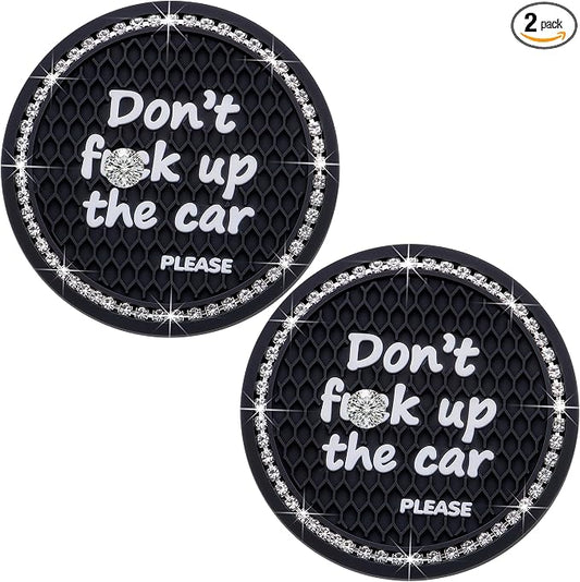 2PCS Bling Crystal Rhinestone Cup Holder Coaster – 2.75 Inch Anti-Slip Auto Insert Cup Coaster – Sparkling Interior Decor Accessories for Cars & Vehicles (Black & White)
