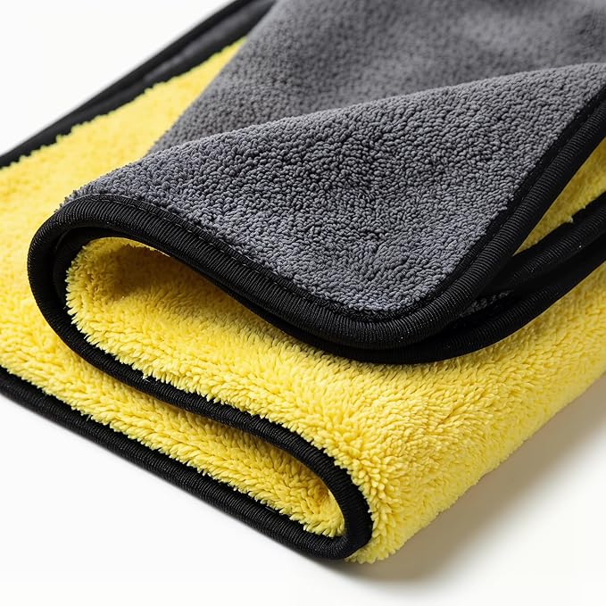10 Pack Premium Microfiber Towels for Cars - Coral Velvet Ultra-Soft Super Absorbent Drying Towels, Lint-Free Streak-Free Car Detailing Cloth, 11.8"x15.7" Yellow/Grey